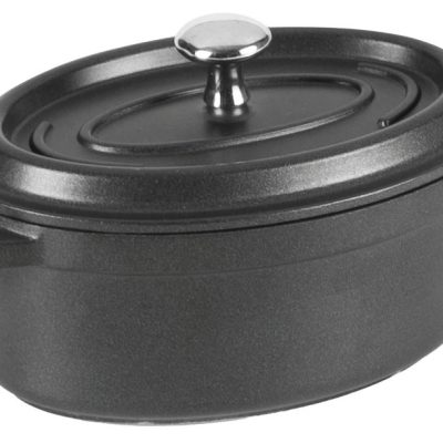 Cocotte oval con tapa MINI negra aluminio fundido de Lacor