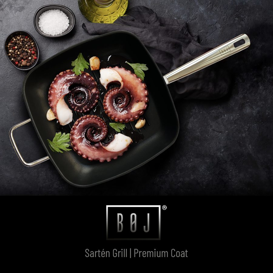 Sartén grill PREMIUM COAT acero inoxidable 28 cms de Boj